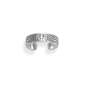 Oxidized Peace Sign Toe Ring - Sterling Silver